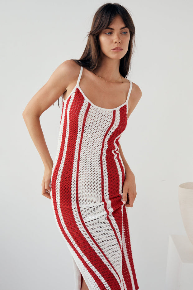 Naya Midi Dress - Red Stripes - SAMPLE