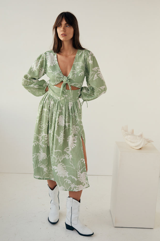 Mae Midi Dress - Green Garden - SAMPLE