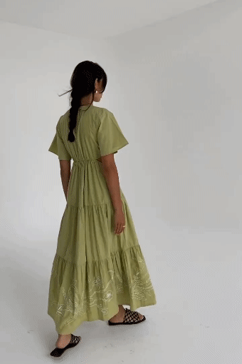 Verity Maxi Dress - Gardenia - Bay Leaf