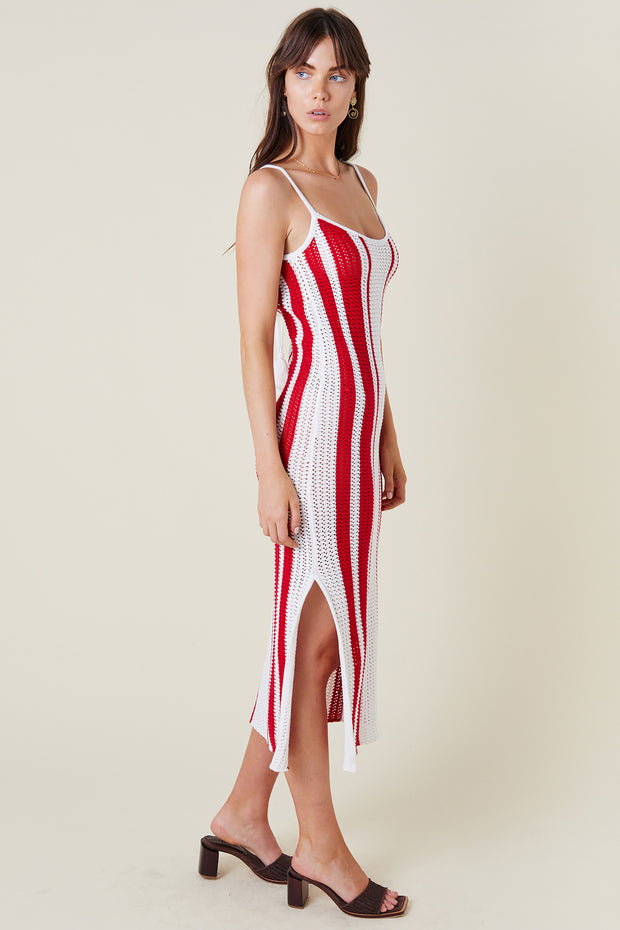 Naya Midi Dress - Red Stripes