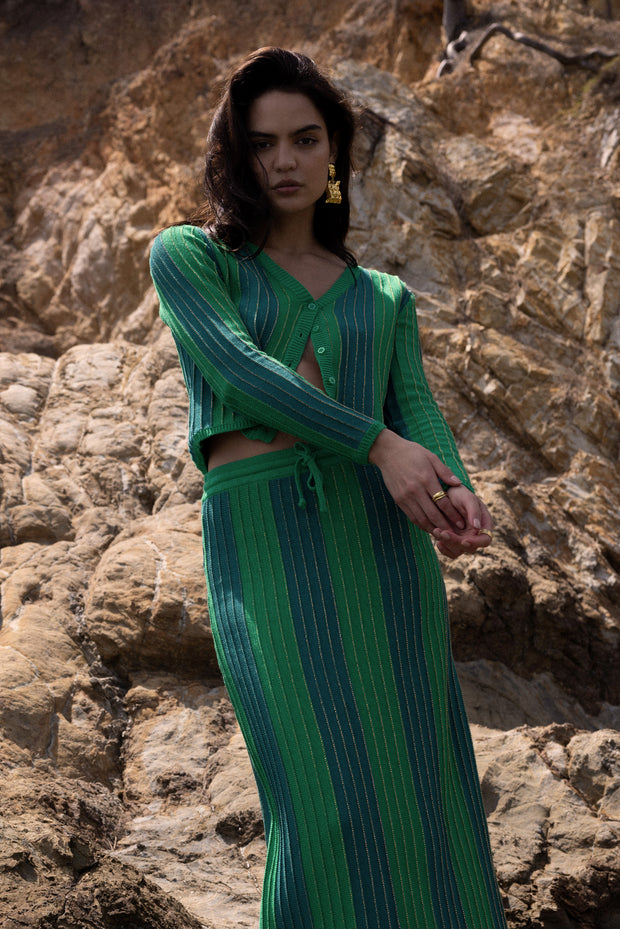 Maria Knit Cardigan - Jade Green Gold