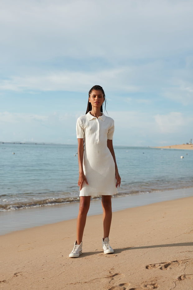 Serena Mini Knit Dress - White - CLEARANCE