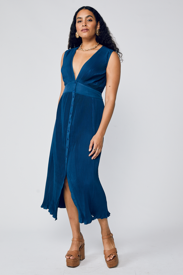 Robin Pleated Maxi Dress - Pageant Blue