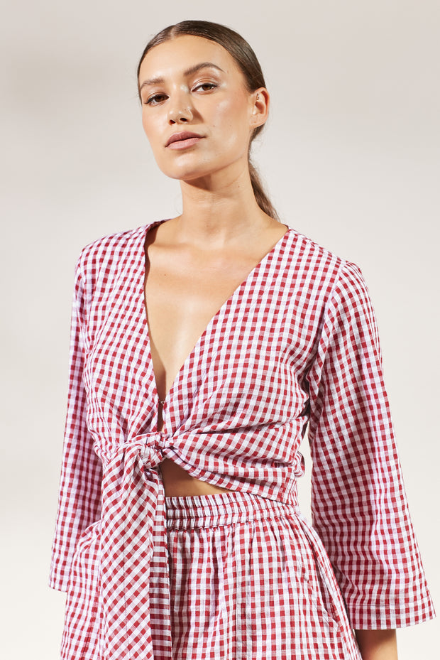 Aila Blouse - Red Check - CLEARANCE