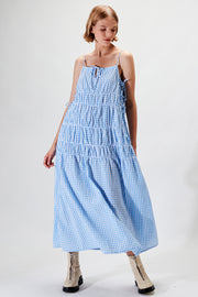 Bella Maxi Dress - Light Blue Check - CLEARANCE