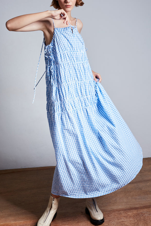 Bella Maxi Dress - Light Blue Check - CLEARANCE