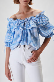 Piper Blouse - Light Blue Check - CLEARANCE