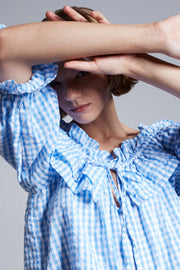Piper Blouse - Light Blue Check - CLEARANCE