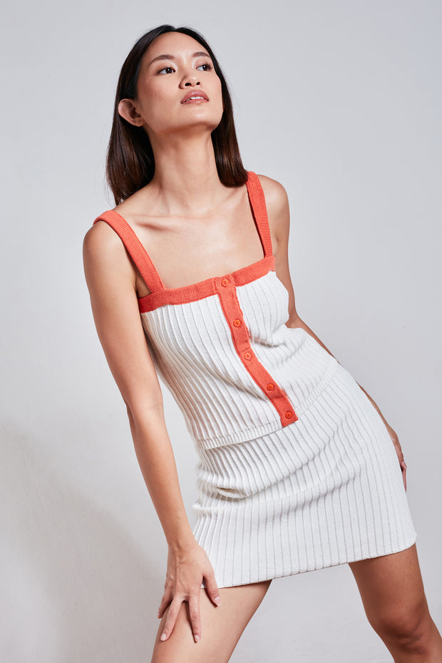 Mira Mini Knit Skirt - White Orange - CLEARANCE