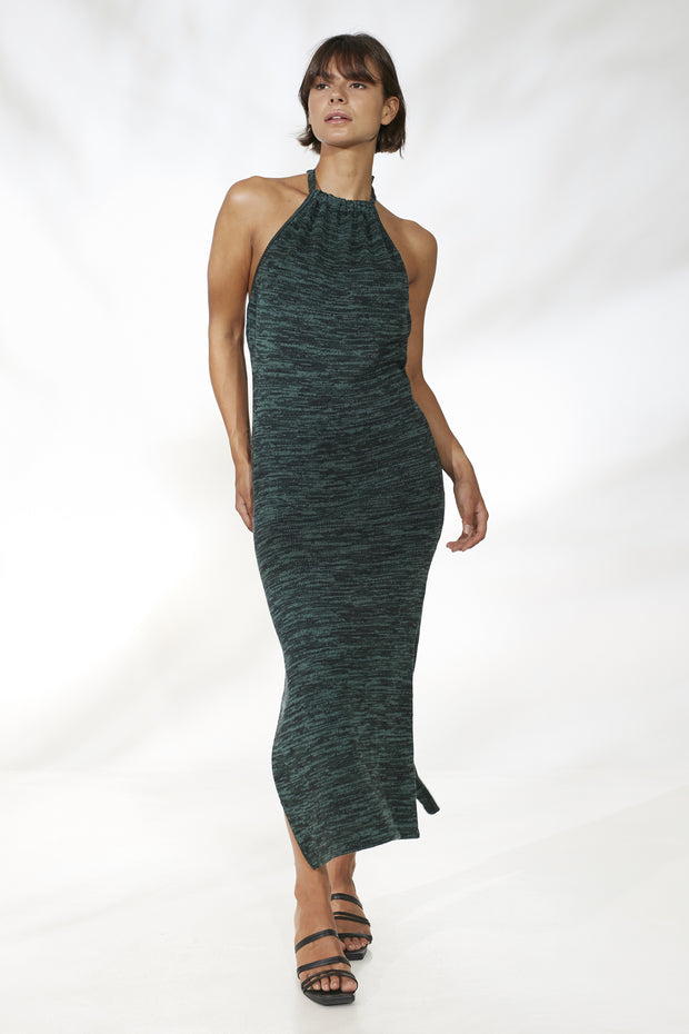 Selene Knit Dress - Eden Green Black - CLEARANCE
