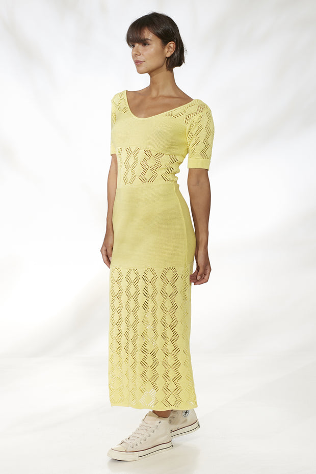 Flora Knit Maxi Dress - Lemon Custard - SAMPLE