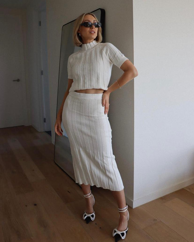 Sasha Knit Skirt - White - CLEARANCE