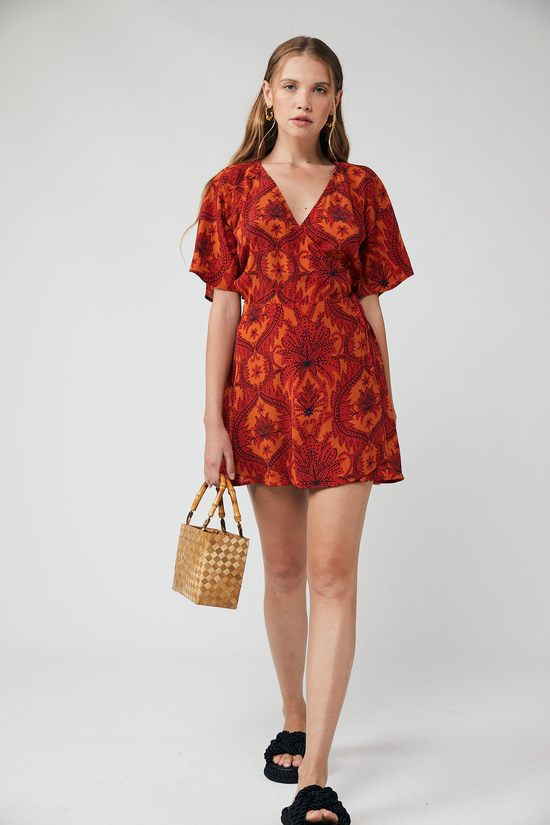 Nina Mini Wrap Dress - Damask Floral