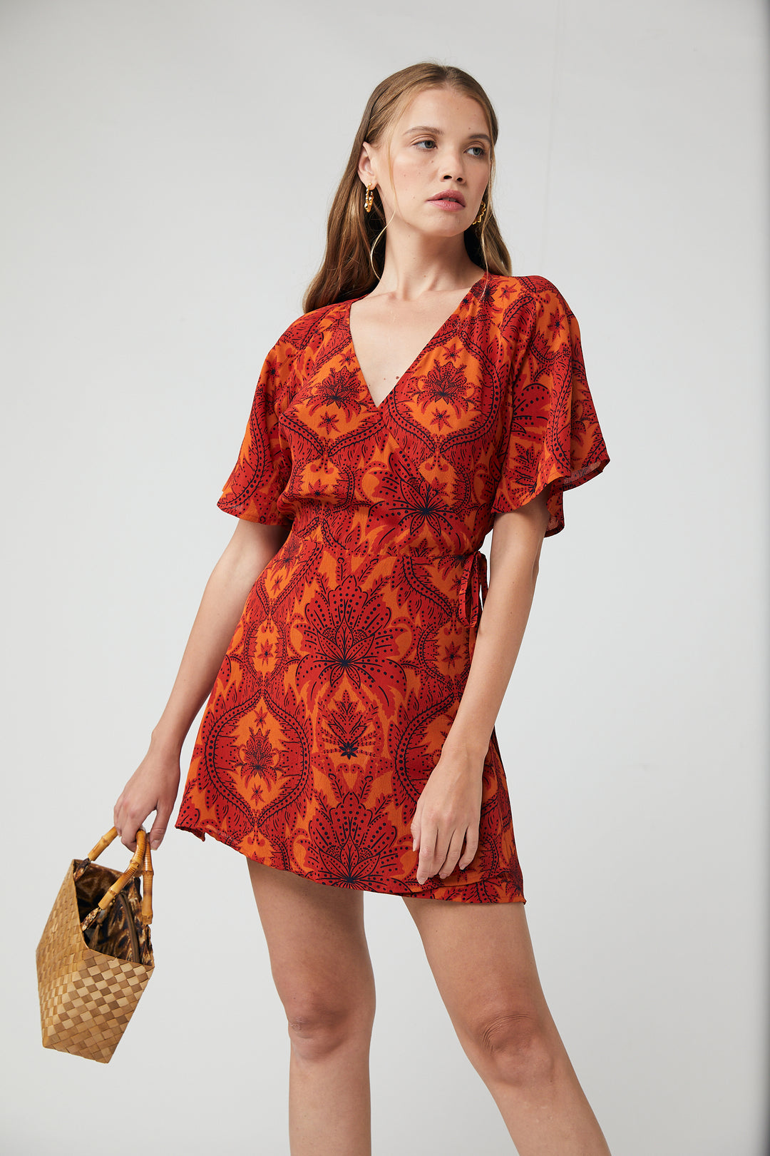 Nina Mini Wrap Dress - Damask Floral